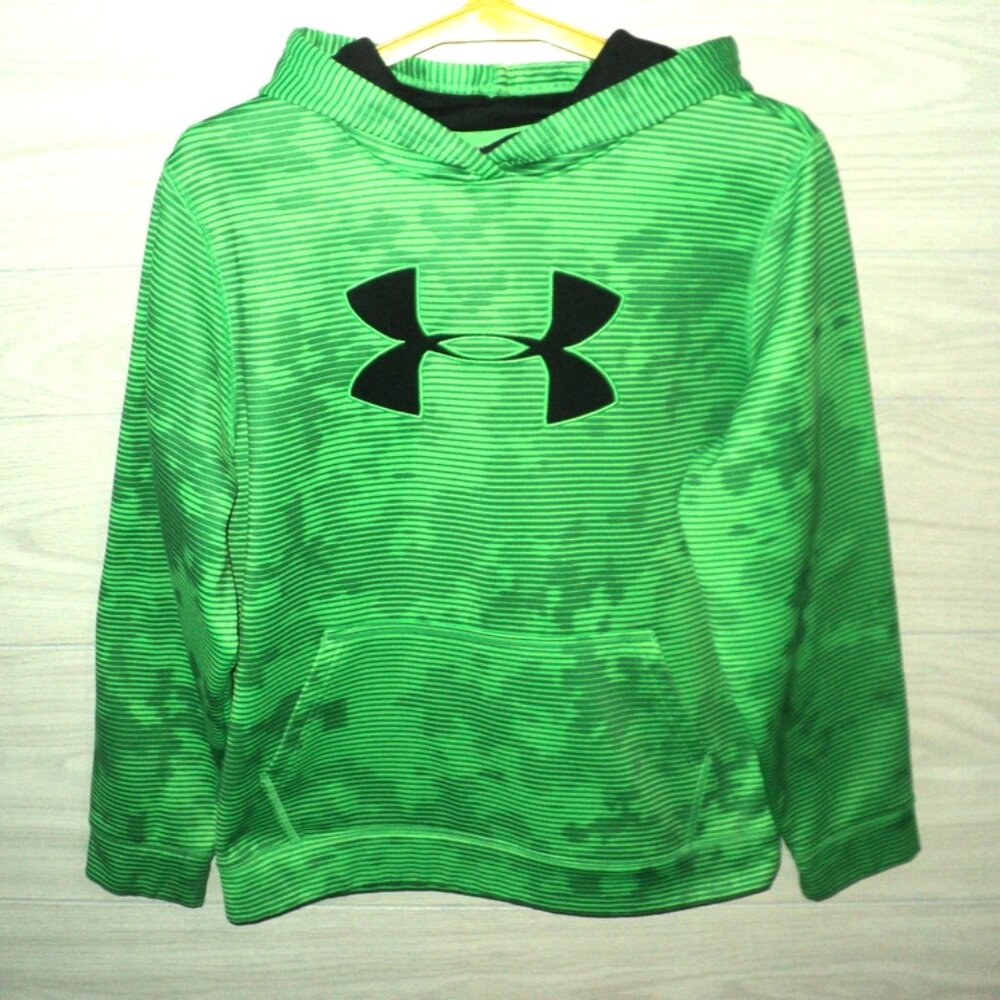 Under Armour Hoodie Boy's Size Youth Large Loose Green Stripes Kangaroo Pocket